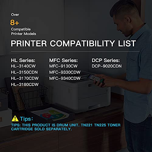 E-Z Ink (TM) Remanufactured Drum Unit Replacement for Brother DR221 DR-221 DR221CL to use with HL-3140CW HL-3170CDW MFC-9130CW MFC-9330CDW Printer Tray (1 Black, 1 Cyan, 1 Magenta, 1 Yellow) 4 Pack