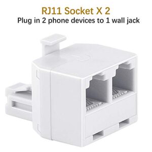 Uvital RJ11 Duplex Wall Jack Adapter Dual Phone Line Splitter Wall Jack Plug 1 to 2 Modular Converter Adapter for Office Home DSL Fax Model Cordless Phone System, White(2 Packs)