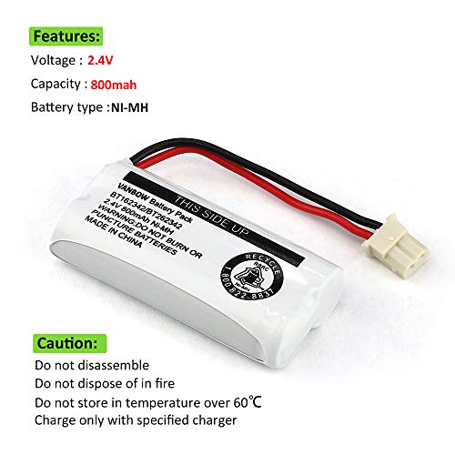 BT162342 BT262342 2.4V 800mah Ni-MH Phone Batteries Compatible with BT183342 BT283342 for VTech CS6719 CS6409 CS6419 CS6429 CS80100 AT&T CL81101 EL5210 EL52400 Handset Telephone (Pack 2)