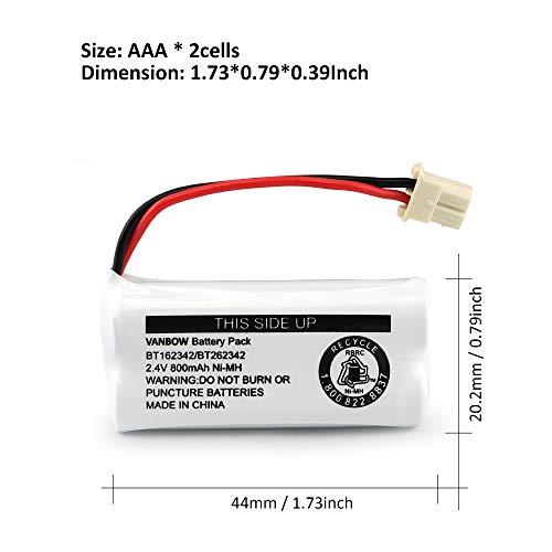 BT162342 BT262342 2.4V 800mah Ni-MH Phone Batteries Compatible with BT183342 BT283342 for VTech CS6719 CS6409 CS6419 CS6429 CS80100 AT&T CL81101 EL5210 EL52400 Handset Telephone (Pack 2)