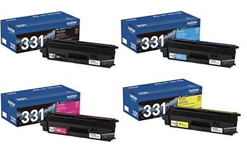 Brother TN-331BK TN-331C TN-331M TN-331Y DCP-L8400 L8450 HL-L8250 L8350 MFC-L8600 L8650 L8850 Toner Cartridge Set (Black Cyan Magenta Yellow, 4-Pack) in Retail Packaging