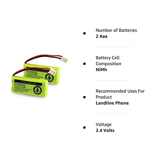 BT183342/BT283342 2.4V 800mAh Ni-MH Battery Pack, Also Compatible with AT&T VTech Cordless Phone Batteries BT166342/BT266342 BT162342/BT262342 2SN-AAA40H-S-X2