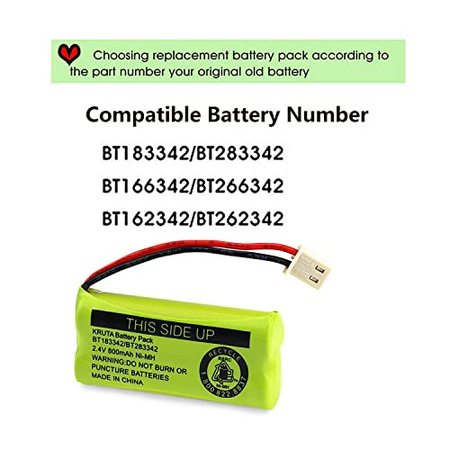 BT183342/BT283342 2.4V 800mAh Ni-MH Battery Pack, Also Compatible with AT&T VTech Cordless Phone Batteries BT166342/BT266342 BT162342/BT262342 2SN-AAA40H-S-X2