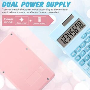 2 Pieces Basic Standard Calculators Small Digital Desktop Calculator with 8-Digit LCD Display, Battery Solar Power Smart Calculator Pocket Size for Kids for Home School (Blue, Pink)