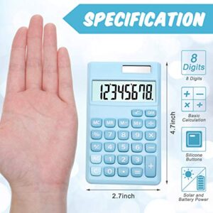 2 Pieces Basic Standard Calculators Small Digital Desktop Calculator with 8-Digit LCD Display, Battery Solar Power Smart Calculator Pocket Size for Kids for Home School (Blue, Pink)