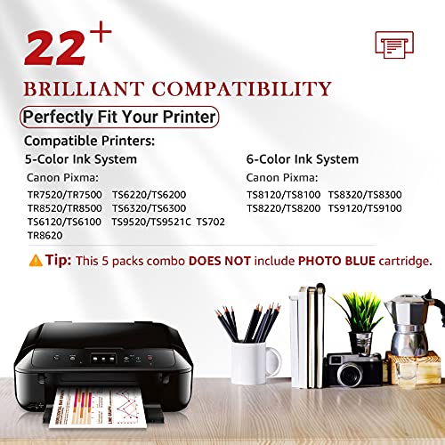 Toner Kingdom Compatible Ink Cartridge Replacement for Canon 280 281 PGI-280XXL CLI-281XXL PGI 280 CLI 281 XXL Ink for PIXMA TR7520 TR8520 TS6120 TS6220 TS6320 TS8120 TS9120 TS9520 Printer (5 Pack)