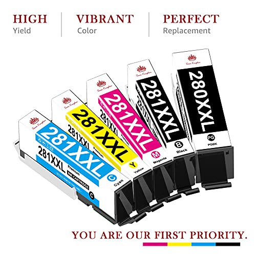 Toner Kingdom Compatible Ink Cartridge Replacement for Canon 280 281 PGI-280XXL CLI-281XXL PGI 280 CLI 281 XXL Ink for PIXMA TR7520 TR8520 TS6120 TS6220 TS6320 TS8120 TS9120 TS9520 Printer (5 Pack)