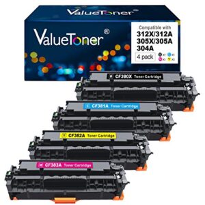 valuetoner remanufactured toner cartridge replacement for hp 312x 312a 305a 305x for laserjet pro 400 color m451dn m451dw m451nw m475dw mfp m476nw m476dn m476dw printer (black,cyan,magenta,yellow)