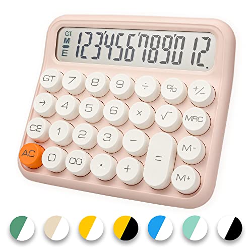 Standard Calculator 12 Digit,Desktop Large Display and Buttons,Pink Calculator with Large LCD Display for Office,School, Home & Business Use,Automatic Sleep,with Battery.6 * 5.15in