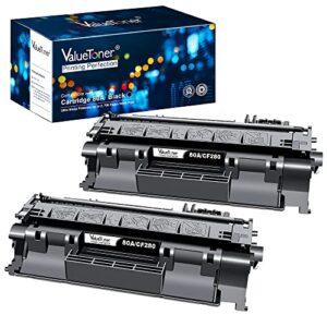 valuetoner compatible toner cartridge replacement for hp 80a cf280a 80x cf280x 05a ce505a to use with pro 400 m401n, m401dn, m401dne, mfp m425dn, m425dw, p2055dn printer (2 black)
