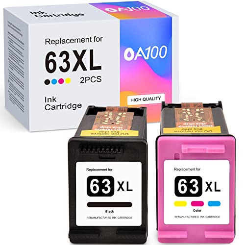 OA100 63XL Remanufactured Ink Cartridge Replacement for HP 63 63XL for HP Envy 4520 4512 Officejet 3830 4650 5258 5255 5200 4655 4652 5222 5252 Deskjet 3630 1112 3631 (Black Tri-Color 2 Pack)