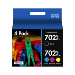 702 702xl ink cartridge replacement for epson 702 xl 702xl t702xl to use with workforce pro wf-3720 wf-3730 wf-3733 printer with new upgraded chips (1 black, 1 cyan, 1 magenta, 1 yellow)