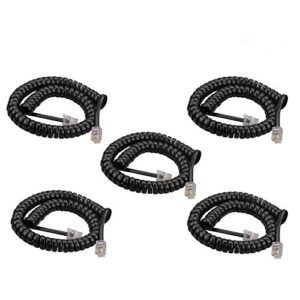 sincoda 5 pack 6ft uncoild /1.1 ft modular coiled telephone handset cord for telephone/handset black curly cord(black)