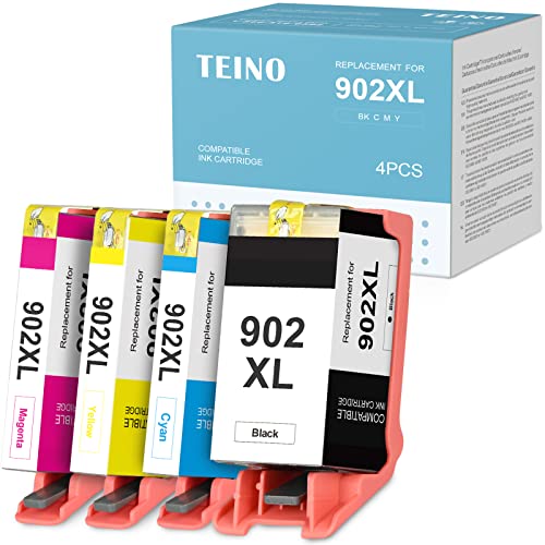 TEINO Compatible Ink Cartridges Replacement for HP 902XL 902 XL for Officejet 6958 6962 6954 6950 Officejet Pro 6978 6968 6960 6975 6970 (Black Cyan Magenta Yellow, 4-Pack)