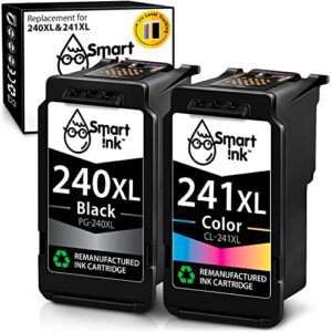 smart ink remanufactured ink cartridge replacement for canon 240xl 241xl pg-240xl cl-241xl to use with pixma mg3620 mg3520 mx472 ts5120 mx452 mx432 mx532 mg3220 printer (black & color xl combo pack)