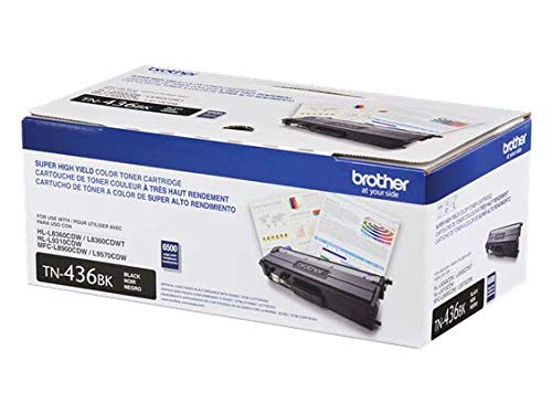 Brother Genuine TN436BK 2-Pack Super High Yield Black Toner Cartridge with Approximately 6,500 Page Yield/Cartridge