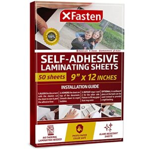 xfasten self-adhesive laminating sheets, 9 x 12 inches (50-pack), 4.76 thickness