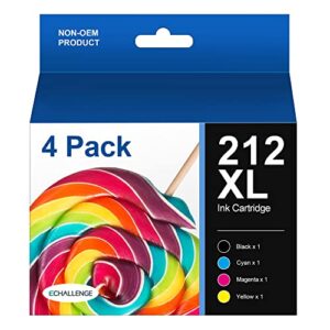 echallenge remanufactured 212xl ink cartridge replacement for 212xl 212 xl t212xl for expression home xp-4100 xp-4105 workforce wf-2830 wf-2850 (black, cyan, magenta, yellow, 4-pack)