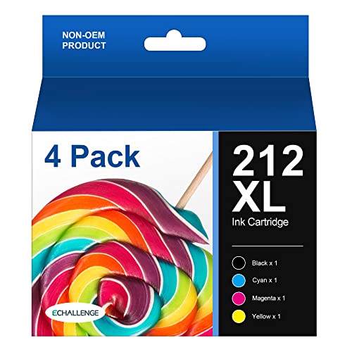 ECHALLENGE Remanufactured 212XL Ink Cartridge Replacement for 212XL 212 XL T212XL for Expression Home XP-4100 XP-4105 Workforce WF-2830 WF-2850 (Black, Cyan, Magenta, Yellow, 4-Pack)