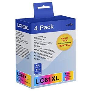 lc61 lc65 xl compatible ink cartridges replacement for brother lc61 lc65 ink to use with mfc series: 5890 j410w j415w j615w j630w 495cw (1 black, 1 cyan, 1 magenta, 1 yellow) 4 xl pack