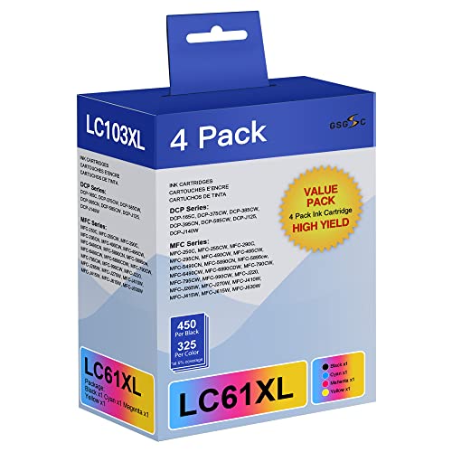 LC61 LC65 XL Compatible Ink Cartridges Replacement for Brother LC61 LC65 Ink to use with MFC Series: 5890 j410w j415w j615w j630w 495CW (1 Black, 1 Cyan, 1 Magenta, 1 Yellow) 4 XL Pack