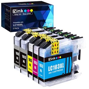 e-z ink (tm compatible ink cartridge replacement for brother lc-103xl lc103xl lc103 xl lc103bk lc103c lc103m lc103y compatible with dcp-j152w mfc-j245 (2 black, 1 cyan, 1 magenta, 1 yellow, 5 pack)