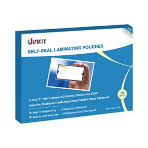 uinkit self sealing laminating pouches self adhesive laminating sheets for cards 2.6×3.9inches 50pack 10mil thick gloss finish no machine need (2.6×3.9inchesx50pack)