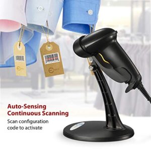 Barcode Scanner, Wired Handheld Bar Code Scanner with Adjustable Stand, Esky Automatic 1D USB Laser Scanner Support Windows/Mac/Linux for POS System Sensing, Store, Supermarket, Warehouse