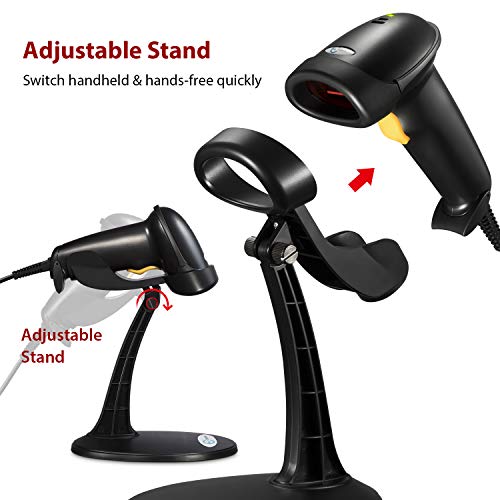 Barcode Scanner, Wired Handheld Bar Code Scanner with Adjustable Stand, Esky Automatic 1D USB Laser Scanner Support Windows/Mac/Linux for POS System Sensing, Store, Supermarket, Warehouse