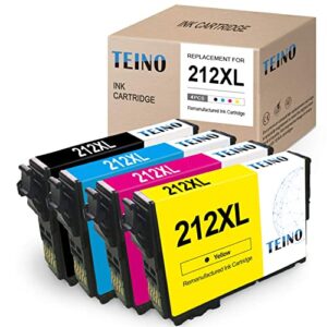 teino 212xl 212 remanufactured ink cartridge replacement for epson 212 xl 212xl use with epson workforce wf-2830 wf-2850 expression home xp-4100 xp-4105 (1 black, 1 cyan, 1 magenta, 1 yellow, 4-pack)