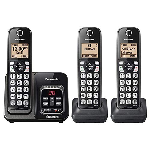 Panasonic KX-TG833SK Bluetooth Link2Cell Cordless Phone with Voice Assist and Answering Machine = 3 Handsets