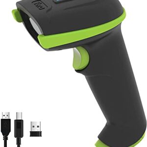 Tera Barcode Scanner Wireless Versatile 2-in-1 (2.4Ghz Wireless+USB 2.0 Wired) with Battery Level Indicator 328 Feet Transmission Distance Rechargeable 1D Laser Bar Code Reader USB Handheld (Green)