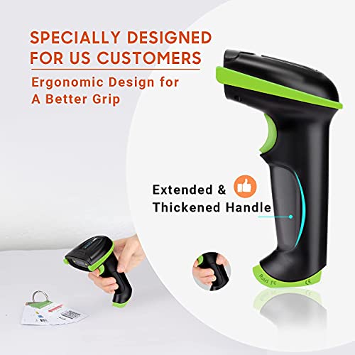 Tera Barcode Scanner Wireless Versatile 2-in-1 (2.4Ghz Wireless+USB 2.0 Wired) with Battery Level Indicator 328 Feet Transmission Distance Rechargeable 1D Laser Bar Code Reader USB Handheld (Green)