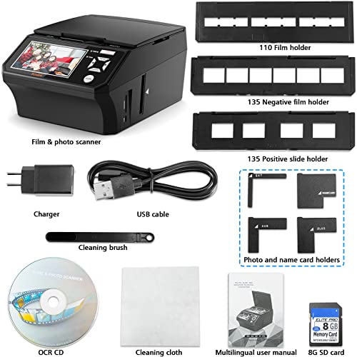 KEDOK Photo,NameCard,Slide & Negative Scanner with Large 5" LCD Screen,Film and Slide Digitizer-Convert 35mm,110 Film/Photo(3R,4R,5R)/NameCard to 22MP Digital JPEG-8GB SD Card Included