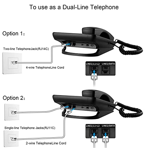 Ornin 2-Line Corded Telephone Systems for Small Business and House, Desk Phone Only (Black)