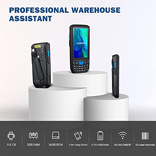 Android 9.0 Barcode Scanner MUNBYN Handheld Mobile Computer with Honeywell 1D Laser Scanner, Support Wireless Wi-Fi 4G LTE for Warehouse Delivery Retail Inventory Management System, IP66 Rugged PDA