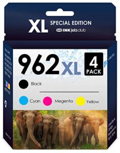 inkjetsclub remanufactured ink cartridge replacement for 4 pack hp 962xl printer ink. works with officejet pro 9010 9012 9018 9015 9020 9025 9026 9027 printers (does not read ink levels)