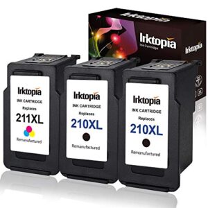 inktopia remanufactured ink cartridge replacement for canon 210xl pg-210xl 211xl cl211xl (2 black,1 color) for ip2700 ip2702 mp240 mp250 mp270 mp280 mp490 mp495 mp499 mx320 mx350 mx360 printer