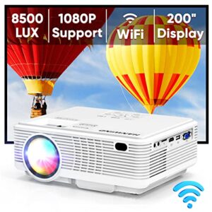wifi projector for iphone, 2023 upgraded 8500 lumen 1080p supported outdoor movie mini projectors, hanwind portable home theater proyector compatible with tv stick, ios, android, hdmi, phone, ps5,usb