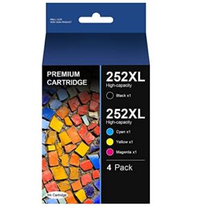 252xl ink remanufactured ink cartridge replacement for epson 252xl ink cartridges combo pack to use with wf-7210,wf-7720,wf-7710,wf-3640,wf-3620,wf-7620,wf-7610 (black, cyan, magenta, yellow, 4 pack)
