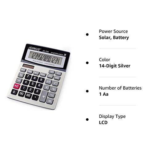 Large 14-Digit LCD Display Desktop Calculator with Check & Correct Function, Solar Battery Dual Power Calculator, Large Computer Keys Electronics Calculator for Office School Calculating