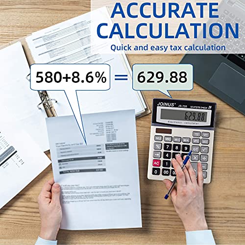 Large 14-Digit LCD Display Desktop Calculator with Check & Correct Function, Solar Battery Dual Power Calculator, Large Computer Keys Electronics Calculator for Office School Calculating