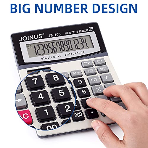 Large 14-Digit LCD Display Desktop Calculator with Check & Correct Function, Solar Battery Dual Power Calculator, Large Computer Keys Electronics Calculator for Office School Calculating
