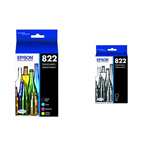 EPSON T822 DURABrite Ultra -Ink Standard Capacity Black & Color -Cartridge Combo Pack (T822120-BCS) & T822 DURABrite Ultra Ink Standard Capacity Black Cartridge (T822120-S)