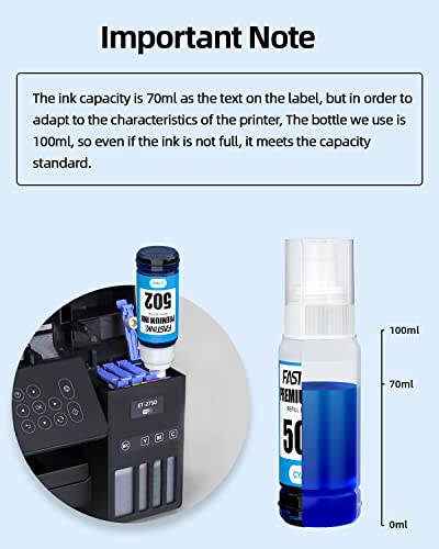 Compatible Epson 502 Refill Ink Bottles,High Capacity,4 Pack,Replacement for Ecotank ET-2760 ET-4760 ET-3760 ET-2700 ET-2750 ET-3700 ET-3710 ET-15000 ET-3750 ET-4750 Printer (Regular Ink)