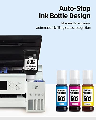 Compatible Epson 502 Refill Ink Bottles,High Capacity,4 Pack,Replacement for Ecotank ET-2760 ET-4760 ET-3760 ET-2700 ET-2750 ET-3700 ET-3710 ET-15000 ET-3750 ET-4750 Printer (Regular Ink)