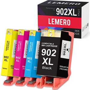 lemero 902xl ink cartridges compatible ink cartridge replacement for hp 902xl 902 902 xl work with officejet pro 6978 6954 6968 6975 6958 6950 6970 6960 6962 (black, cyan, magenta, yellow, 4-pack)