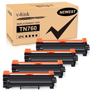 v4ink 4pk compatible tn760 toner cartridge replacement for brother tn760 tn730 tn770 high yield toner for mfc-l2690dw mfc-l2717dw mfc-l2710dw mfc-l2750dw hl-l2325dw hl-l2350dw hl-l2390dw hl-l2395dw