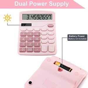 Podokas Office Calculators Desktop, 12-Digit Battery Dual Power Cute Calculator with Large LCD Display Big Button for Office Home and School (Pink)