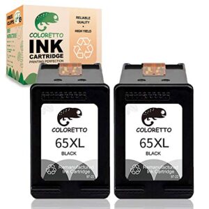 coloretto remanufactured printer ink cartridge replacement for hp 65xl to use with hp deskjet 2622 2624 2652 2655 3720 3721 3722 3723 3732 3758,envy 5052 5058 (2 black) combo pack
